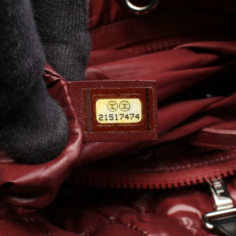 香奈兒 Cococoon 手提包，可單肩雙面使用，尼龍皮革，黑色/酒紅色，銀色五金配件-4