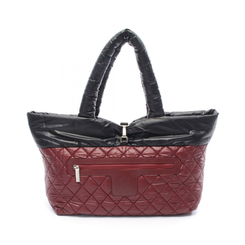 香奈兒 Cococoon 手提包，可單肩雙面使用，尼龍皮革，黑色/酒紅色，銀色五金配件-5
