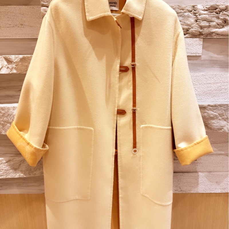 Hermès 喀什米爾大衣|Aquarelle 淡黃色 全新-0