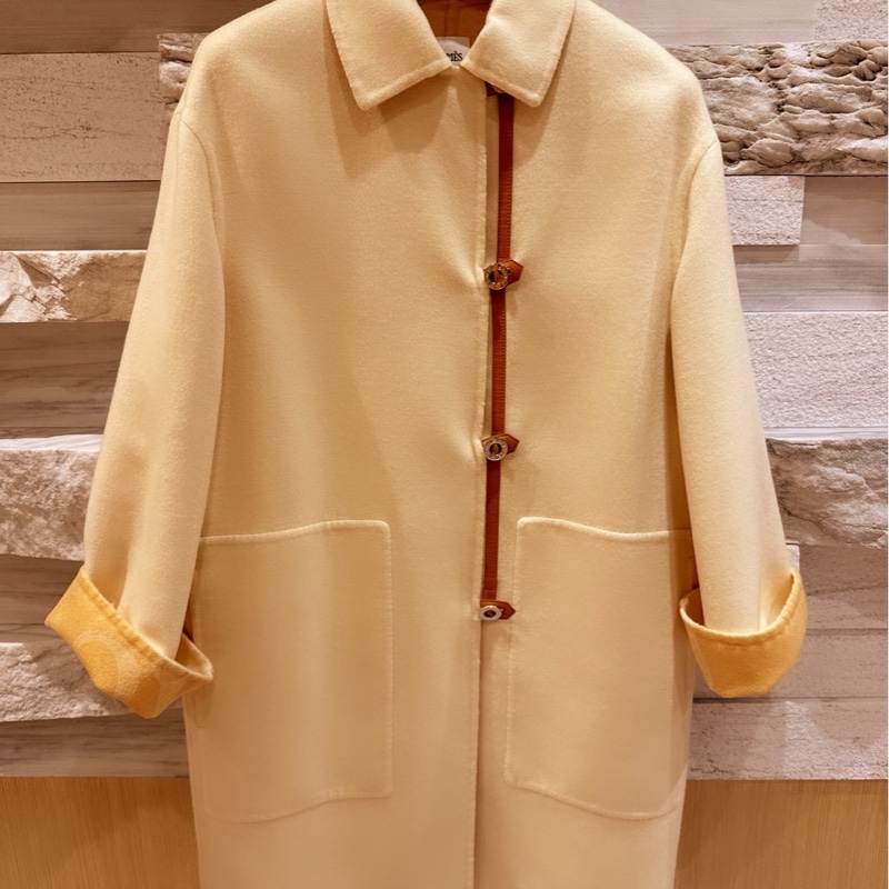 Hermès 喀什米爾大衣|Aquarelle 淡黃色 全新-4