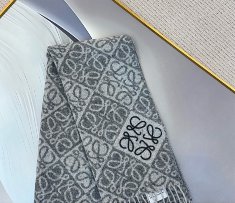 【全🆕】LOEWE Anagram scarf羅意威羊絨羊毛刺繡 圍巾頸巾女款 淺灰色 灰色-1