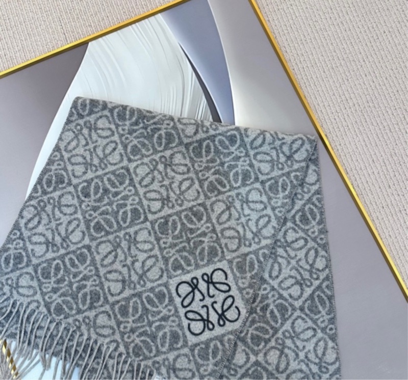 【全🆕】LOEWE Anagram scarf羅意威羊絨羊毛刺繡 圍巾頸巾女款 淺灰色 灰色-2