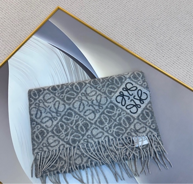【全🆕】LOEWE Anagram scarf羅意威羊絨羊毛刺繡 圍巾頸巾女款 淺灰色 灰色-4