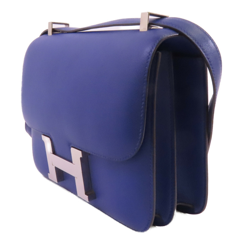 HERMES Swift皮革Constance 24銀扣肩背袋Blue Electric-2