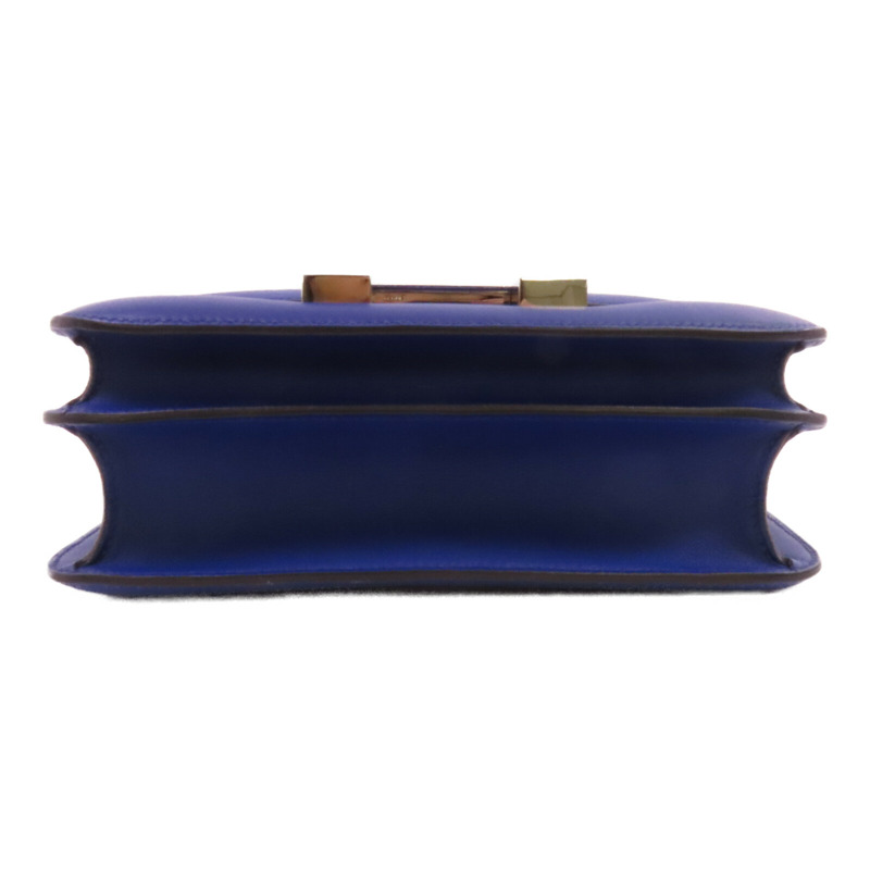 HERMES Swift皮革Constance 24銀扣肩背袋Blue Electric-3