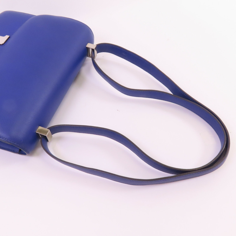 HERMES Swift皮革Constance 24銀扣肩背袋Blue Electric-4