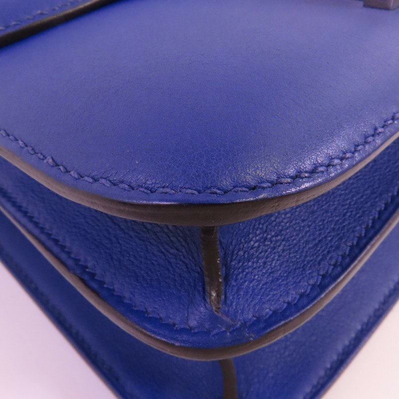 HERMES Swift皮革Constance 24銀扣肩背袋Blue Electric-5