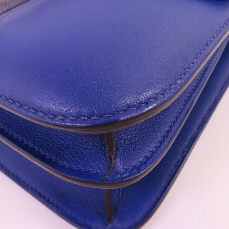 HERMES Swift皮革Constance 24銀扣肩背袋Blue Electric-6