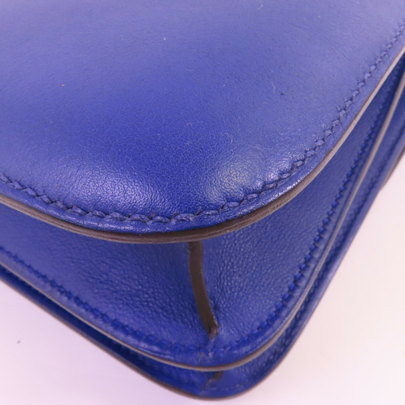 HERMES Swift皮革Constance 24銀扣肩背袋Blue Electric-8