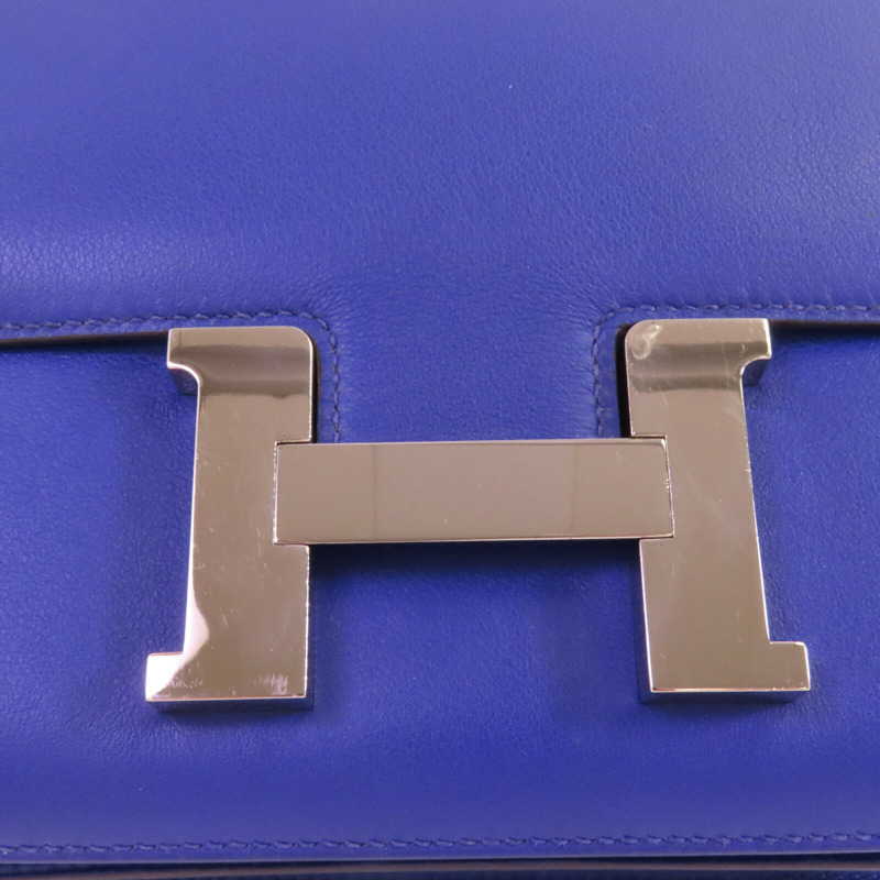 HERMES Swift皮革Constance 24銀扣肩背袋Blue Electric-9