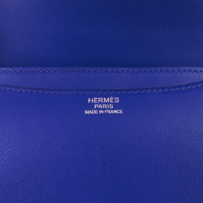 HERMES Swift皮革Constance 24銀扣肩背袋Blue Electric-12