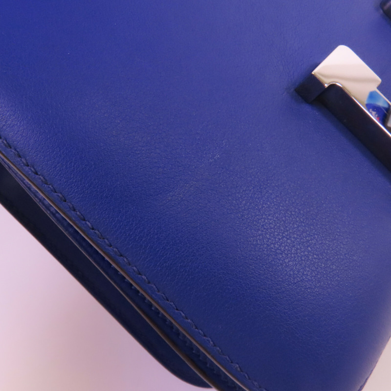 HERMES Swift皮革Constance 24銀扣肩背袋Blue Electric-13