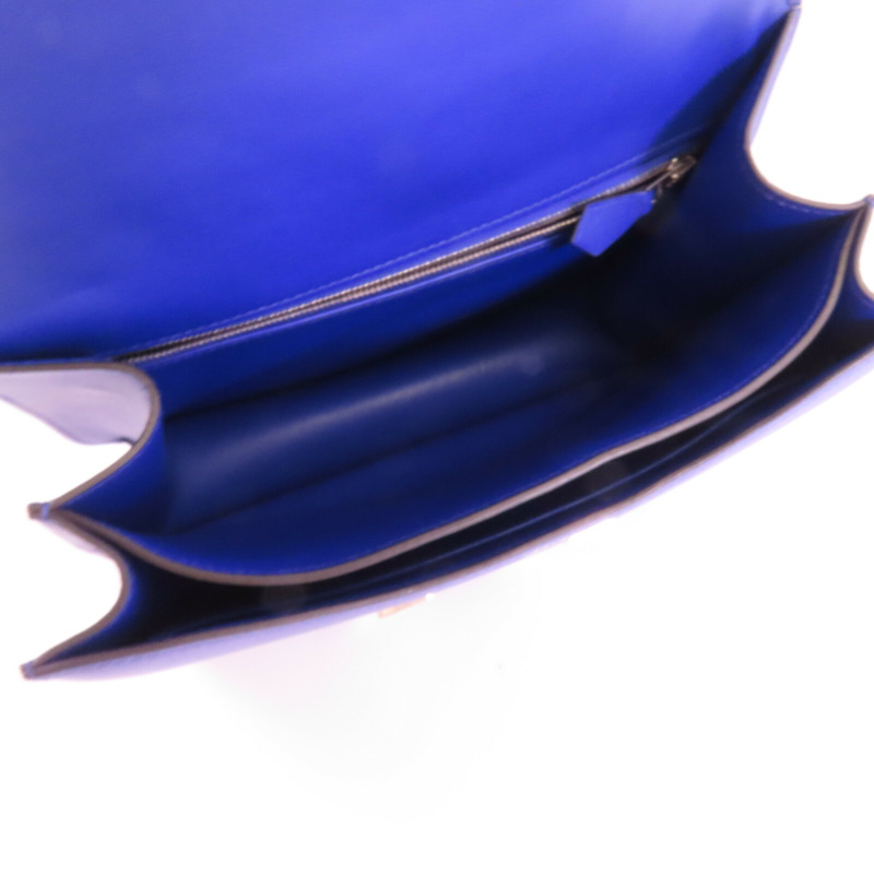 HERMES Swift皮革Constance 24銀扣肩背袋Blue Electric-15