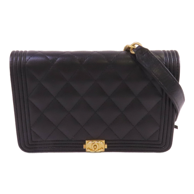 CHANEL 牛皮皮革Boy WOC Wallet On Chain金扣鏈帶肩背袋-0