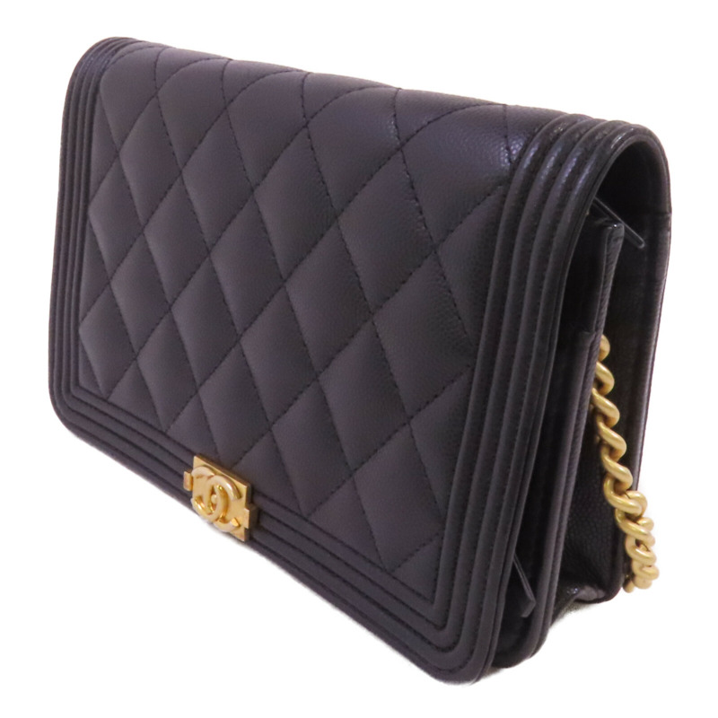 CHANEL 牛皮皮革Boy WOC Wallet On Chain金扣鏈帶肩背袋-2