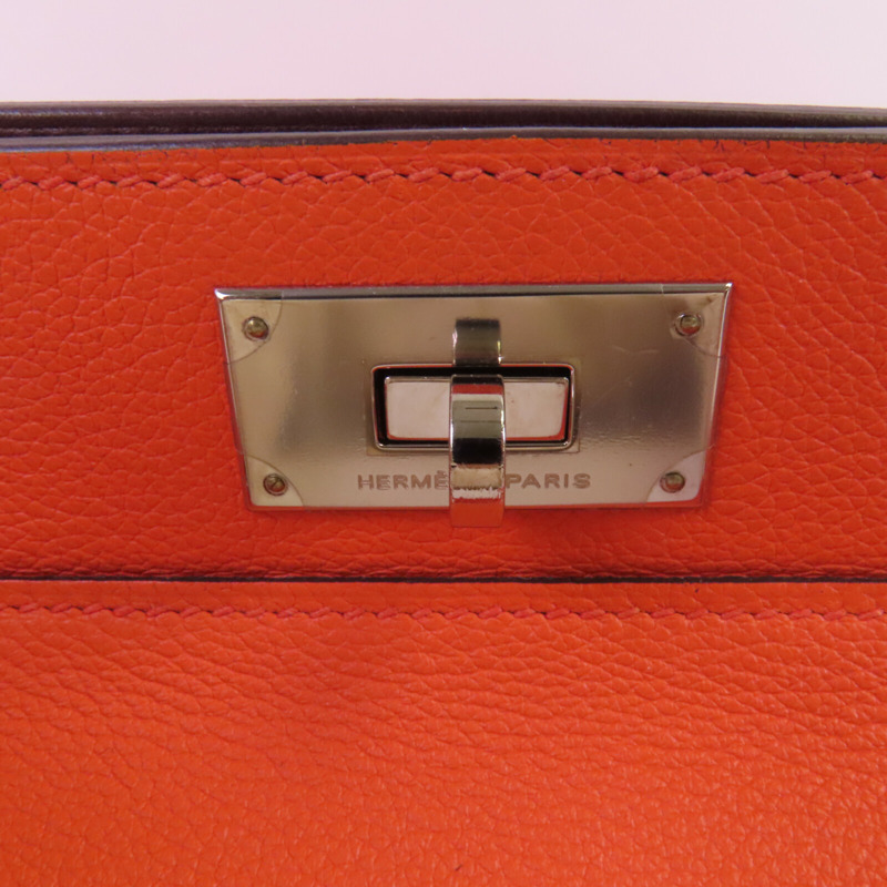 HERMES Everⅽolor皮革Tool Box 20銀扣手挽肩背兩用袋Orange Poppy-10