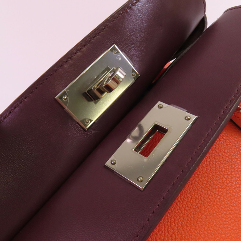 HERMES Everⅽolor皮革Tool Box 20銀扣手挽肩背兩用袋Orange Poppy-11