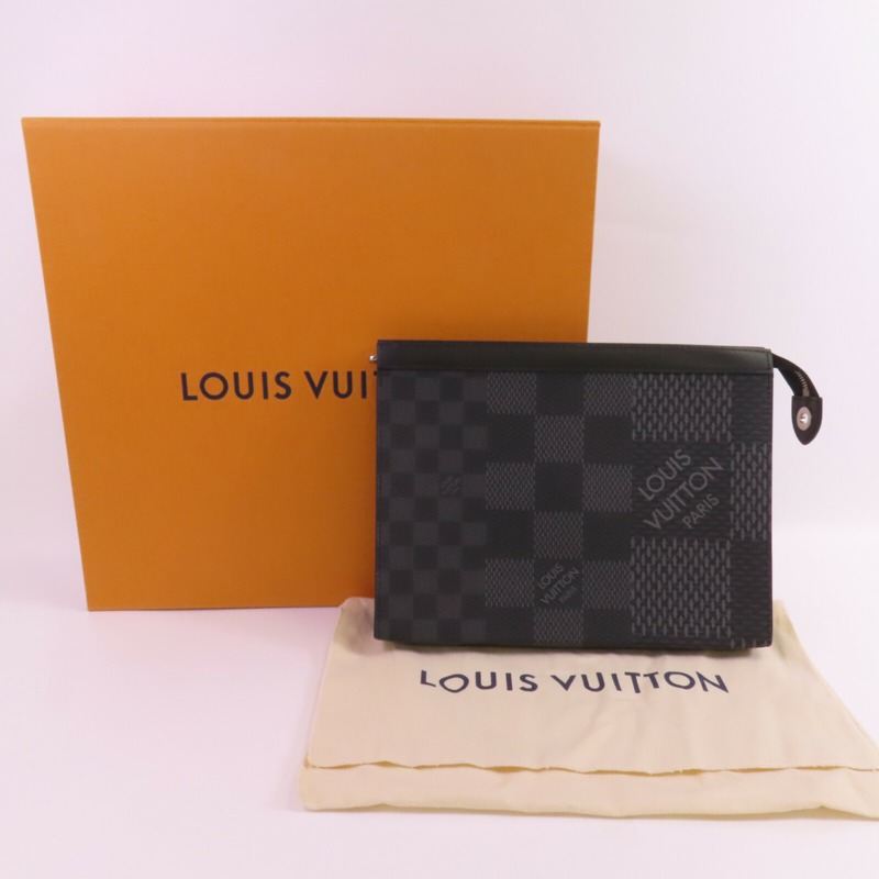 LOUIS VUITTON Damier Graphite Pochette Voyage銀扣手拿包-15