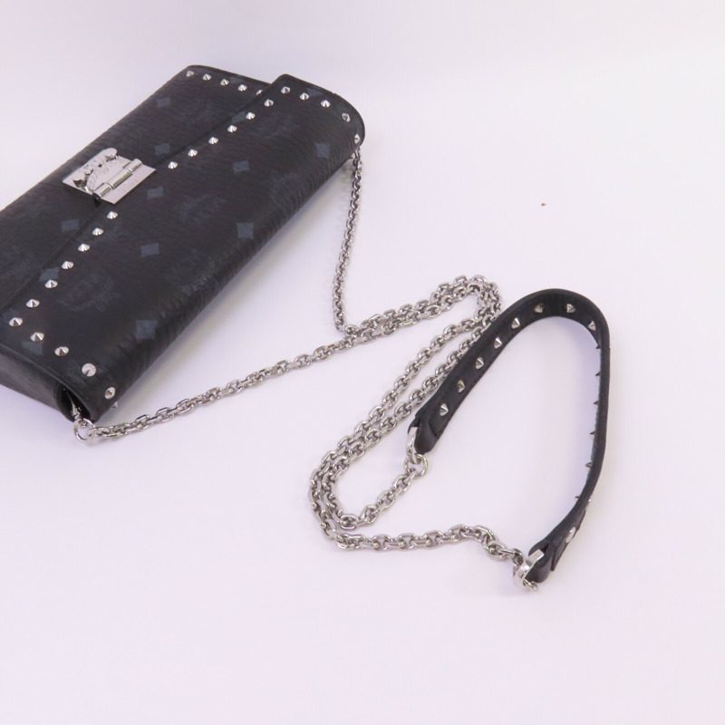 MCM 塗層帆布Visetos Tracy Crossbody銀扣鏈帶肩背袋-4