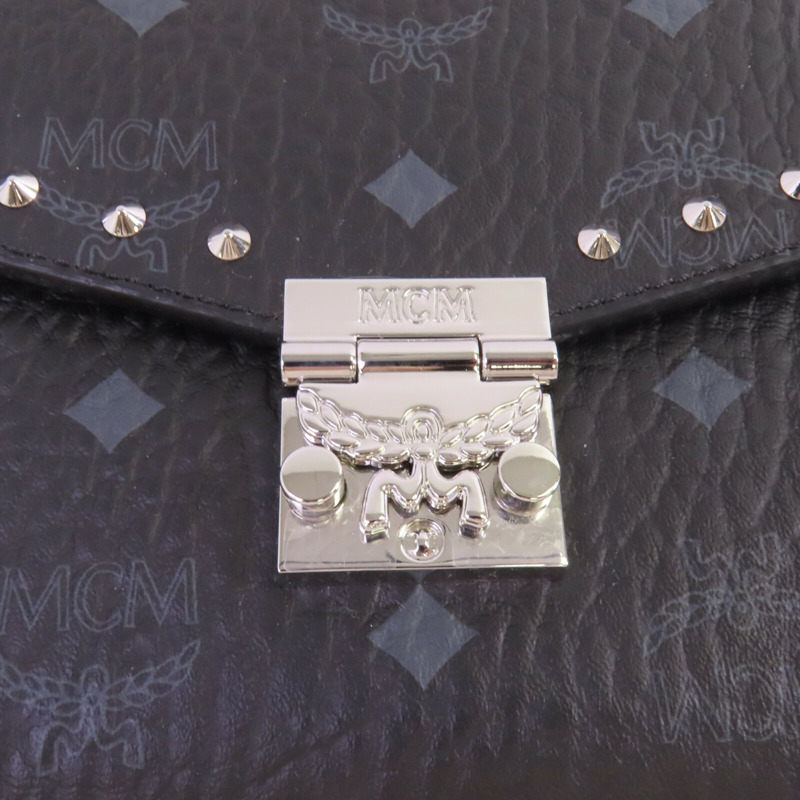 MCM 塗層帆布Visetos Tracy Crossbody銀扣鏈帶肩背袋-9