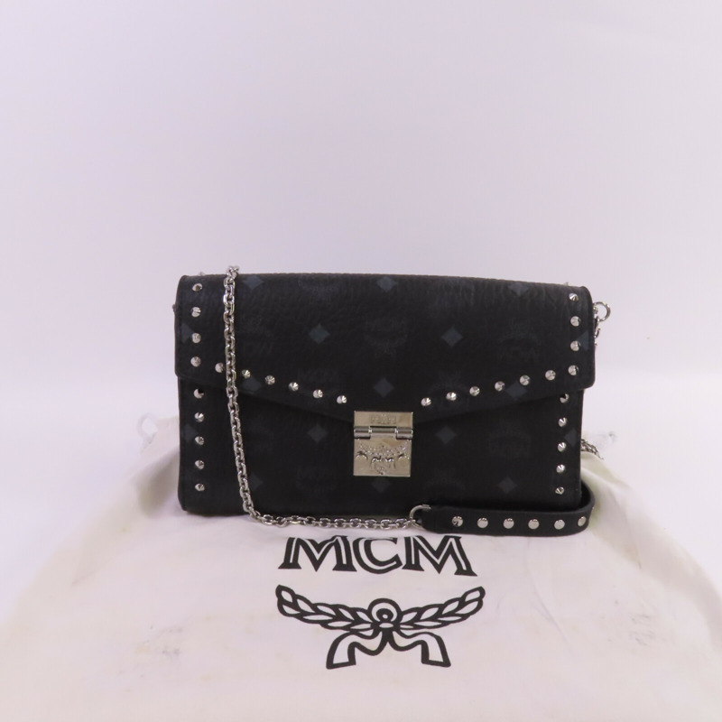 MCM 塗層帆布Visetos Tracy Crossbody銀扣鏈帶肩背袋-15