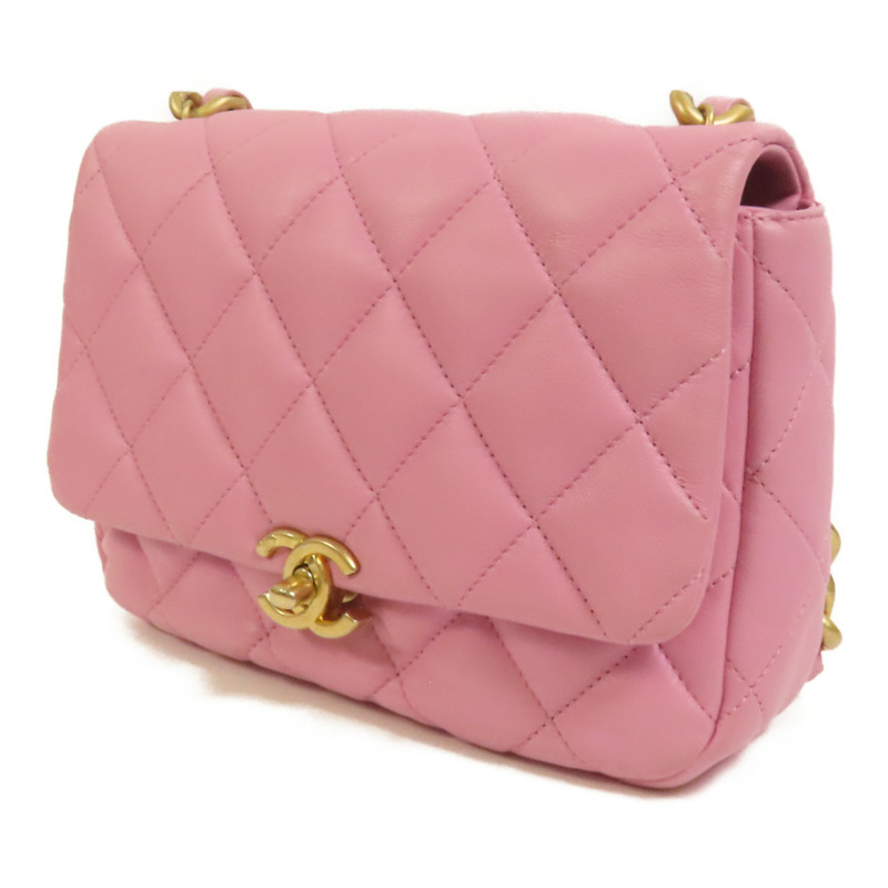 CHANEL 羊皮皮革Chain Shoulder金扣鏈帶肩背袋-2