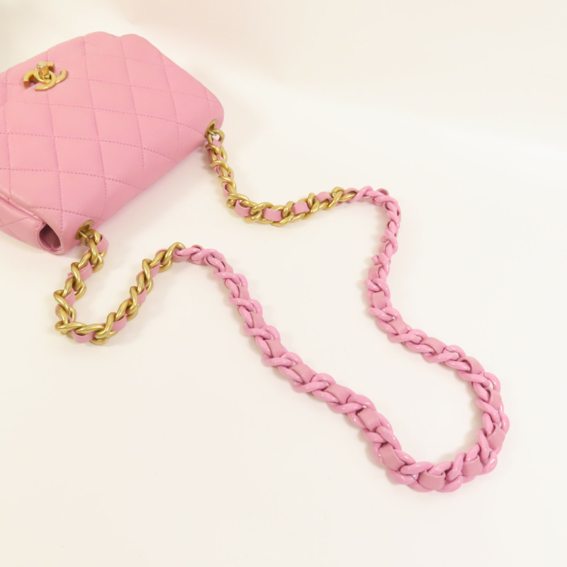 CHANEL 羊皮皮革Chain Shoulder金扣鏈帶肩背袋-4