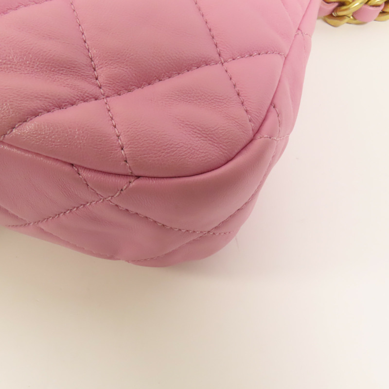 CHANEL 羊皮皮革Chain Shoulder金扣鏈帶肩背袋-12