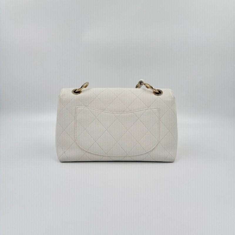 CHANEL - 白色牛皮淡金釦鏈條口蓋包-1