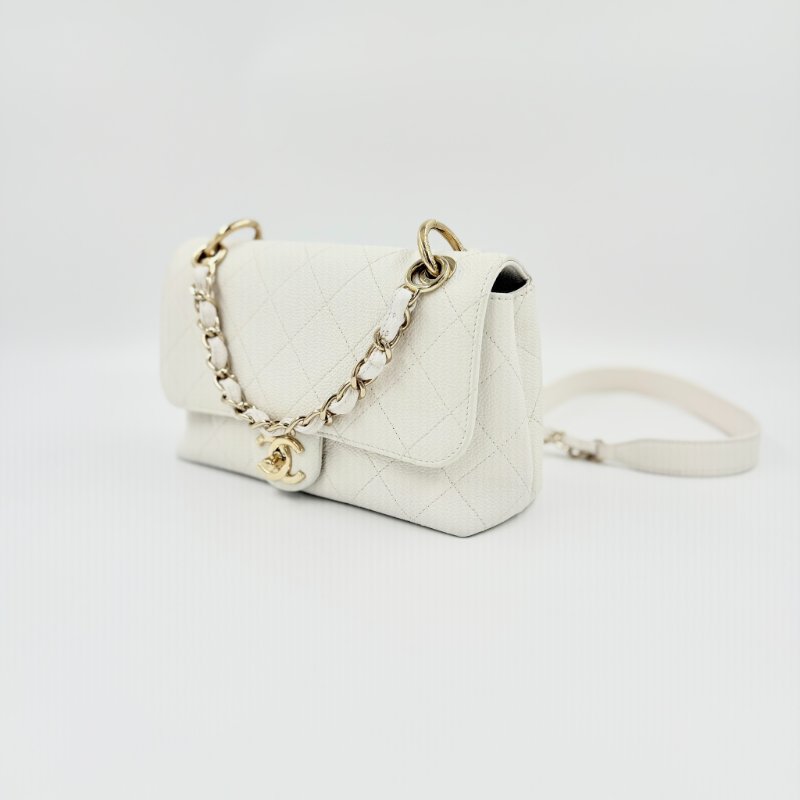 CHANEL - 白色牛皮淡金釦鏈條口蓋包-2