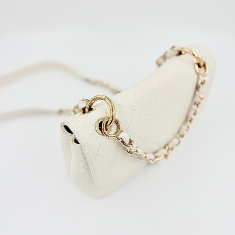 CHANEL - 白色牛皮淡金釦鏈條口蓋包-4