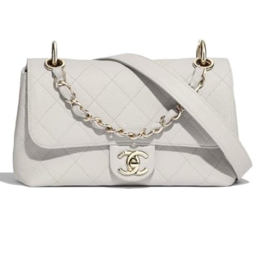 CHANEL - 白色牛皮淡金釦鏈條口蓋包-5