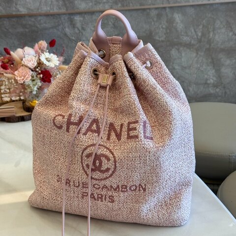 *SHIHNA名牌精品* CHANEL  Deauville Backpack 粉色毛呢 牛皮 後背包