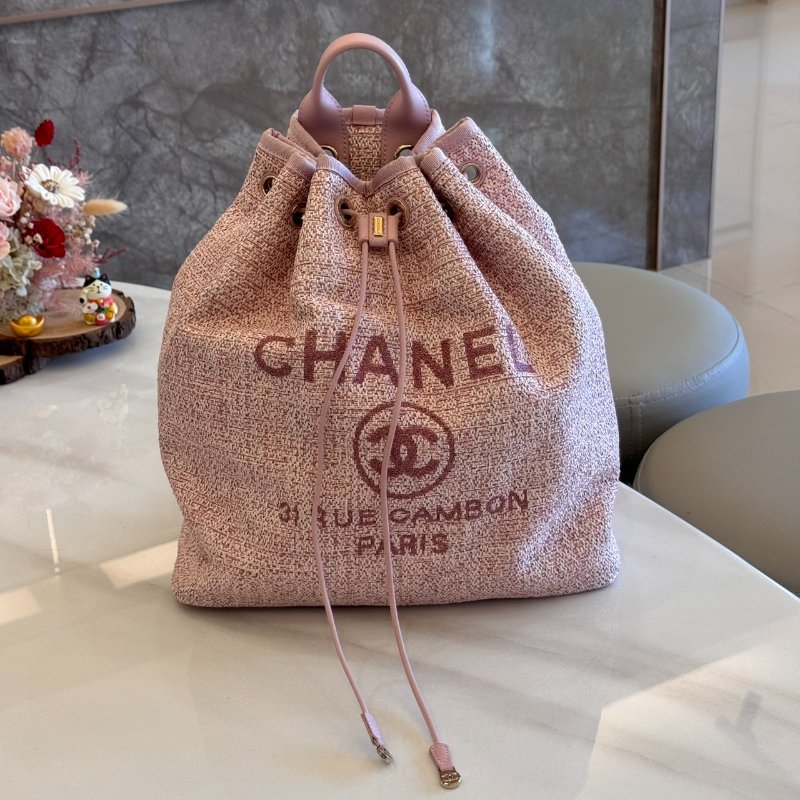 *SHIHNA名牌精品* CHANEL Deauville Backpack 粉色毛呢 牛皮 後背包-1