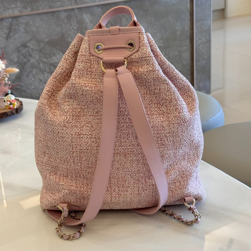 *SHIHNA名牌精品* CHANEL Deauville Backpack 粉色毛呢 牛皮 後背包-9