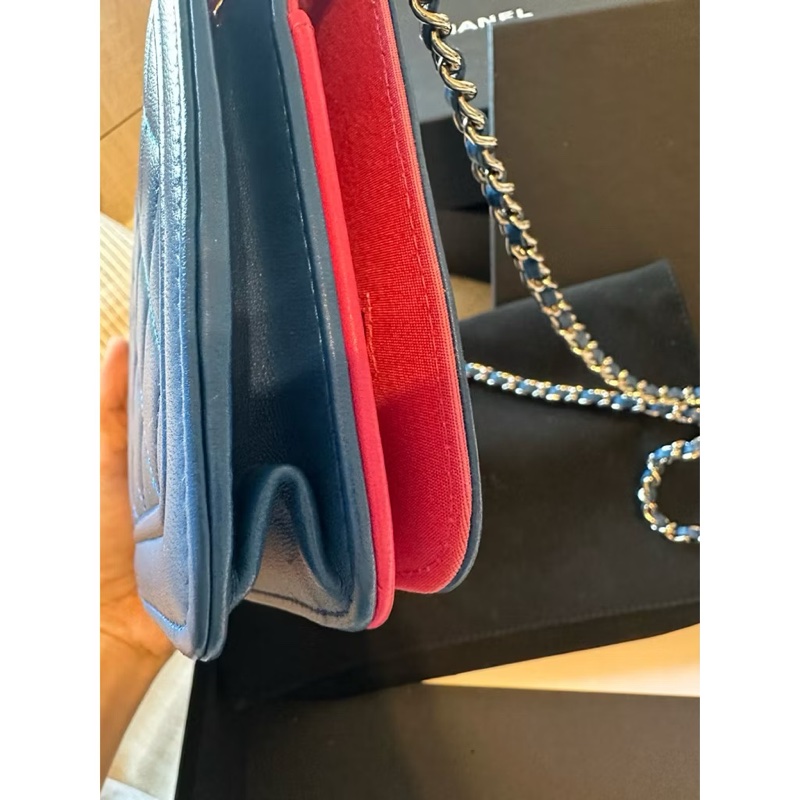 Chanel woc 稀有藍色拼色桃紅色/極新二手品/保卡/購買證明/盒子都在-2