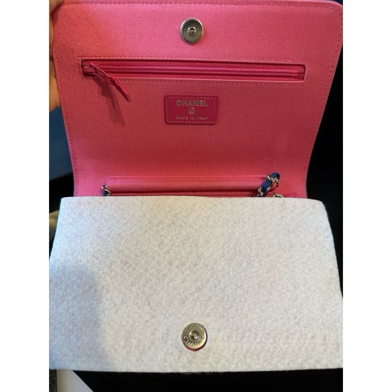 Chanel woc 稀有藍色拼色桃紅色/極新二手品/保卡/購買證明/盒子都在-4