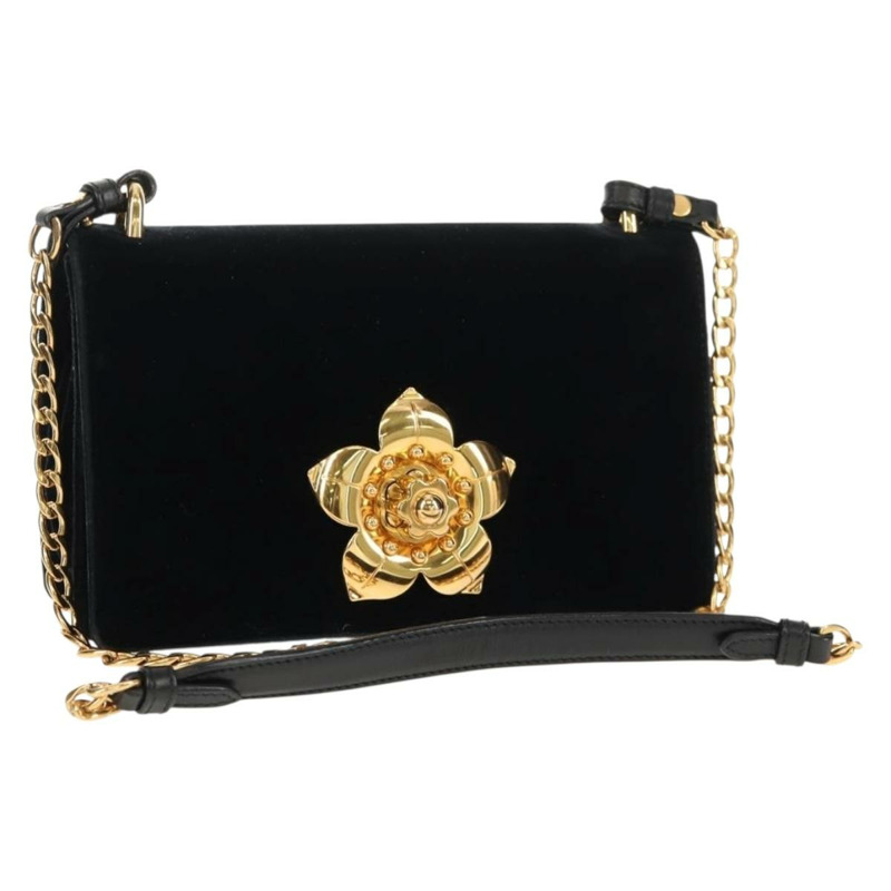 【日本直送】PRADA 鏈條肩背包 絲絨 黑色 金色 正品 156179V-0