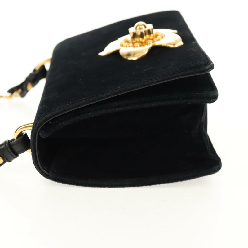 【日本直送】PRADA 鏈條肩背包 絲絨 黑色 金色 正品 156179V-2