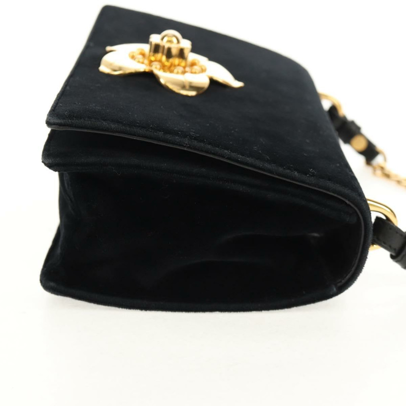 【日本直送】PRADA 鏈條肩背包 絲絨 黑色 金色 正品 156179V-3