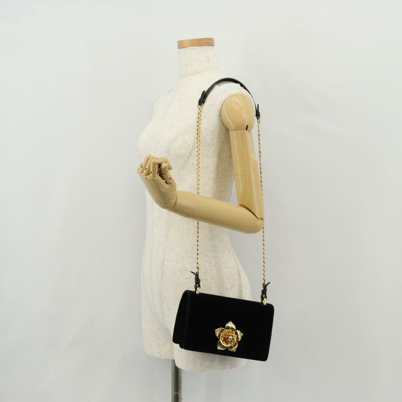 【日本直送】PRADA 鏈條肩背包 絲絨 黑色 金色 正品 156179V-27