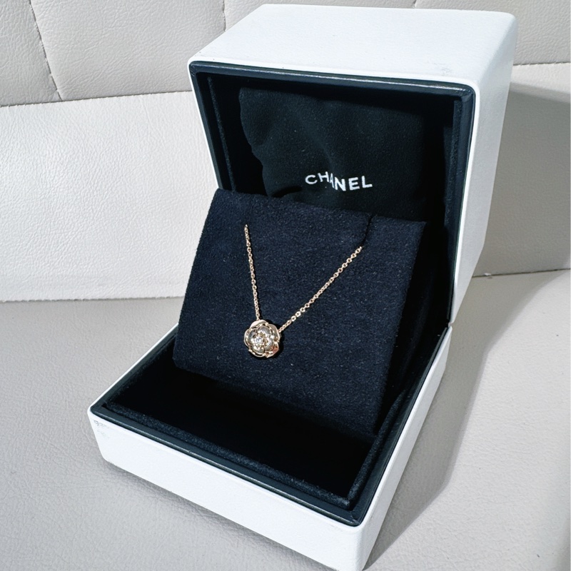Chanel香奈儿玫瑰金单钻山茶花项链-3