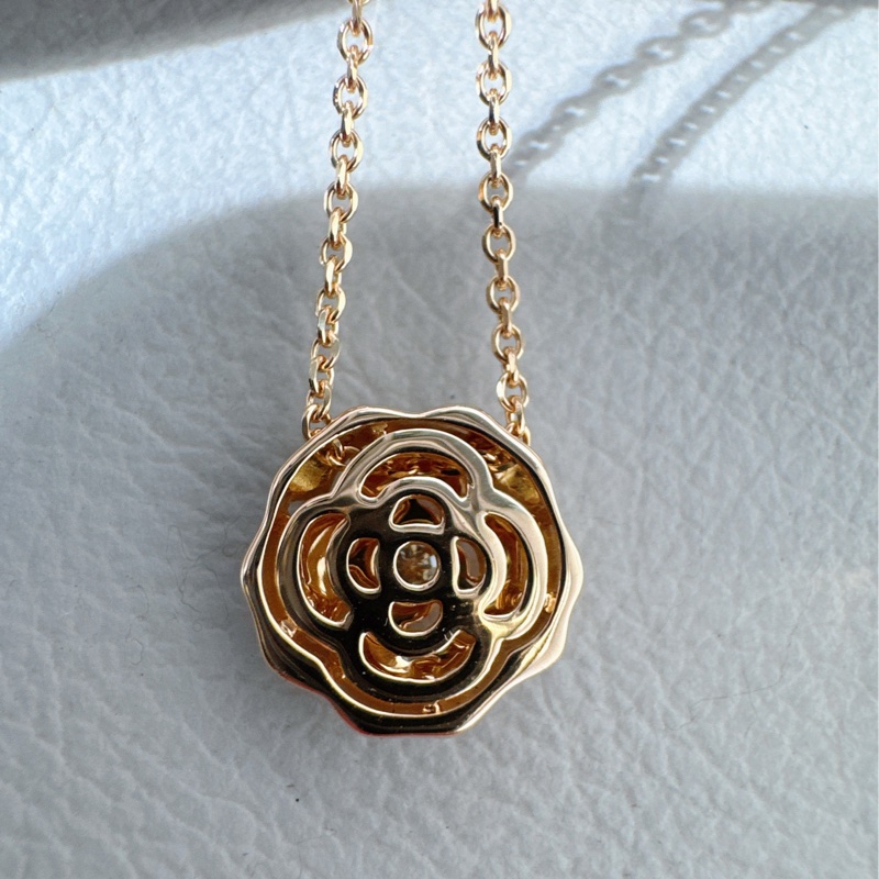 Chanel香奈儿玫瑰金单钻山茶花项链-6