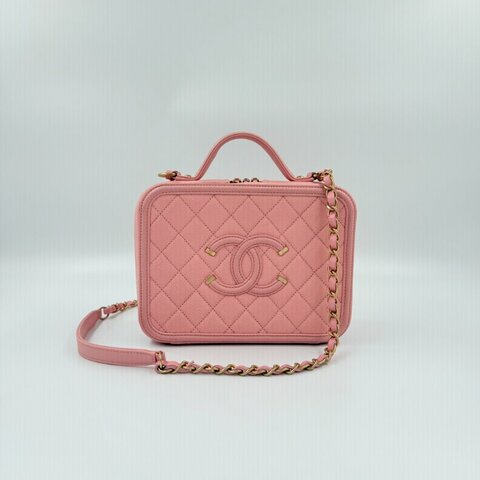 CHANEL - 粉色荔枝皮CC Filigree Vanity Case相機包