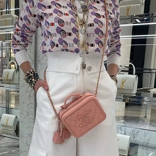 CHANEL - 粉色荔枝皮CC Filigree Vanity Case相機包-5