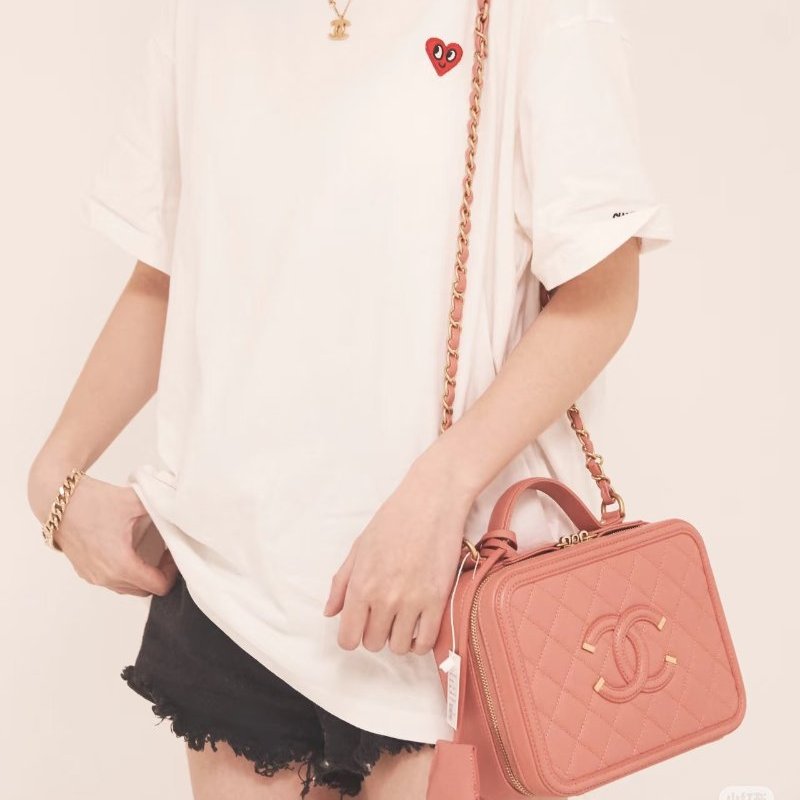 CHANEL - 粉色荔枝皮CC Filigree Vanity Case相機包-6