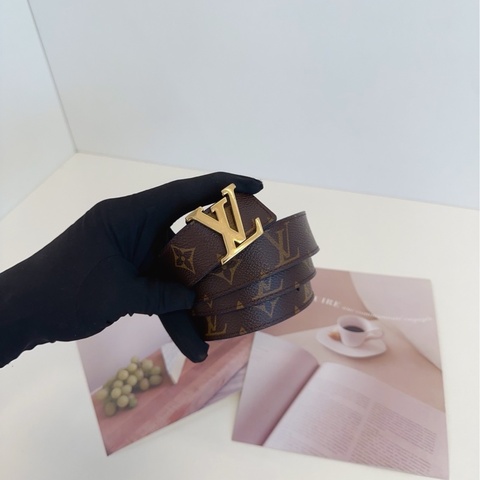 【98新🆕】LV  老花拼深藍色 經典logo金扣 雙面腰帶皮帶