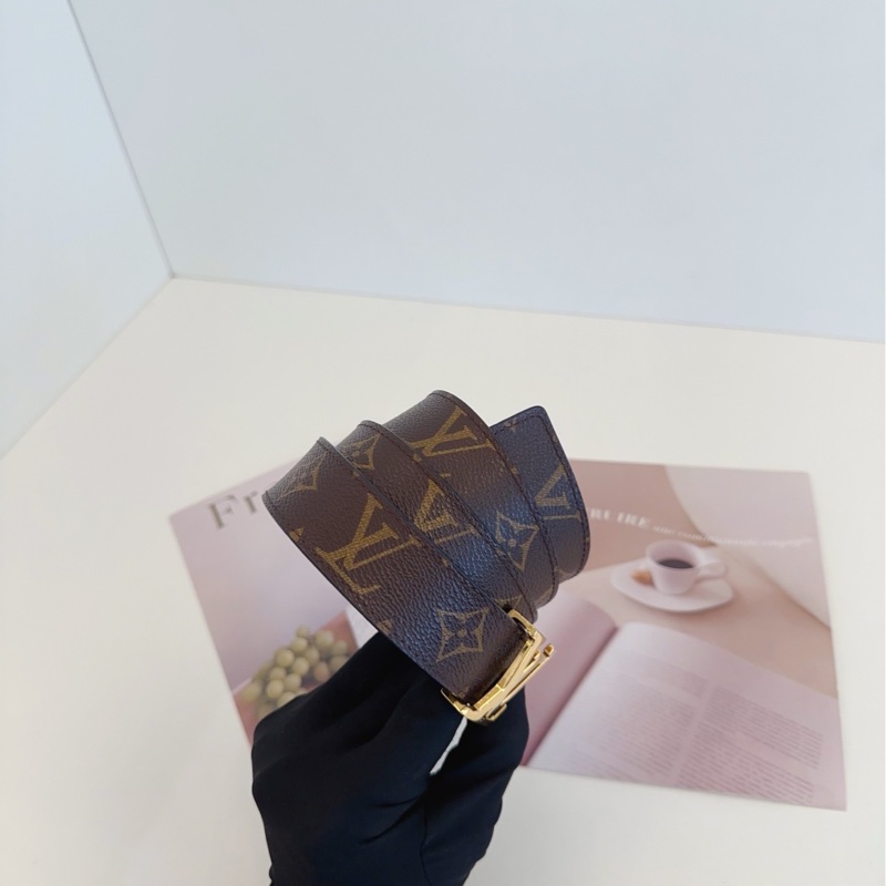 【98新🆕】LV  老花拼深藍色 經典logo金扣 雙面腰帶皮帶-2