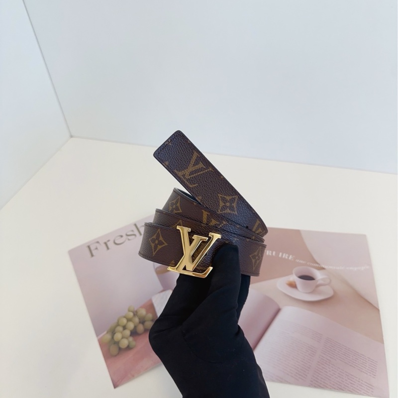 【98新🆕】LV  老花拼深藍色 經典logo金扣 雙面腰帶皮帶-3