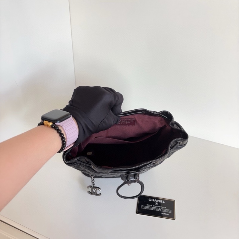 【98新🆕】Chanel 硬通款 黑銀油蠟牛皮 薩爾茨堡雙肩包 小號 small背包-6